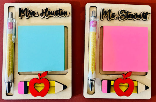 Teacher sticky note pad holder + pen