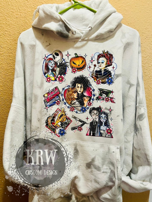 Tim Burton Gray ice dye Hoodie